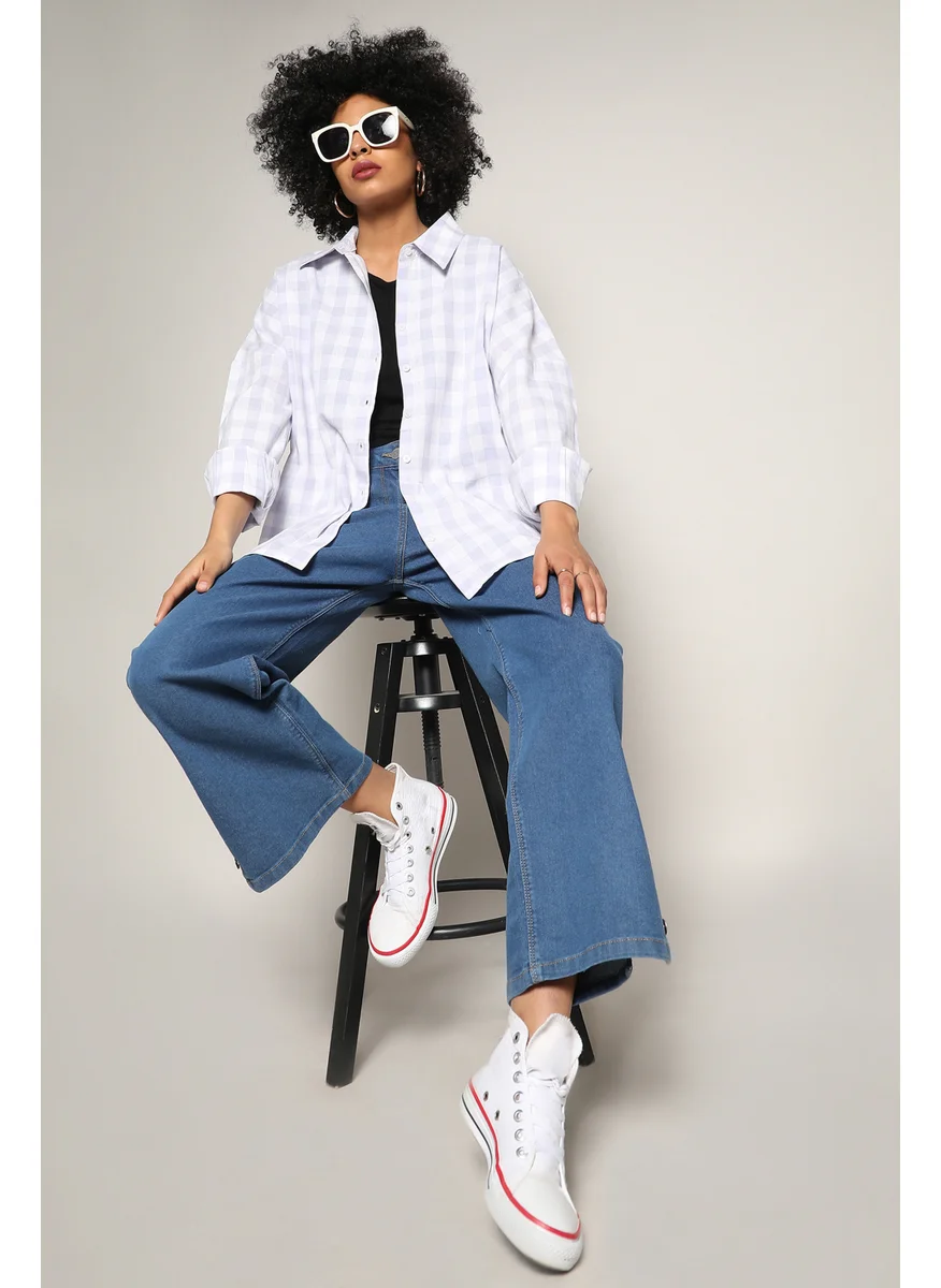 كامبوس سوترا Women's Lavender Tartan Plaid Boxy Shirt