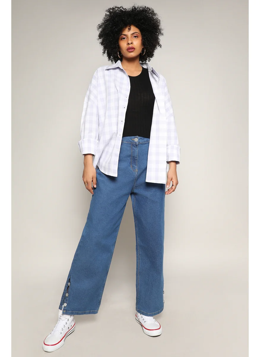 كامبوس سوترا Women's Lavender Tartan Plaid Boxy Shirt