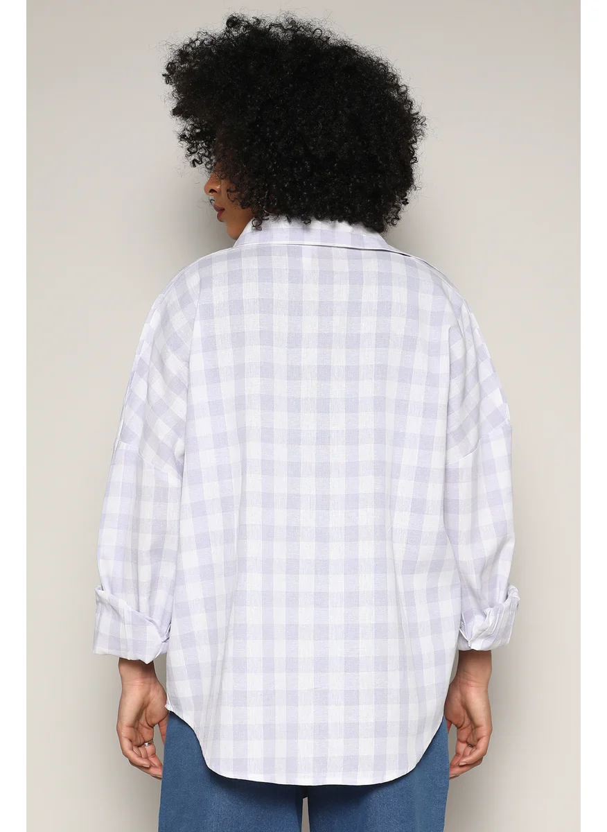 كامبوس سوترا Women's Lavender Tartan Plaid Boxy Shirt