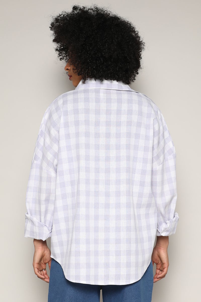 Campus Sutra Women's Lavender Tartan Plaid Boxy Shirt  - Image 5