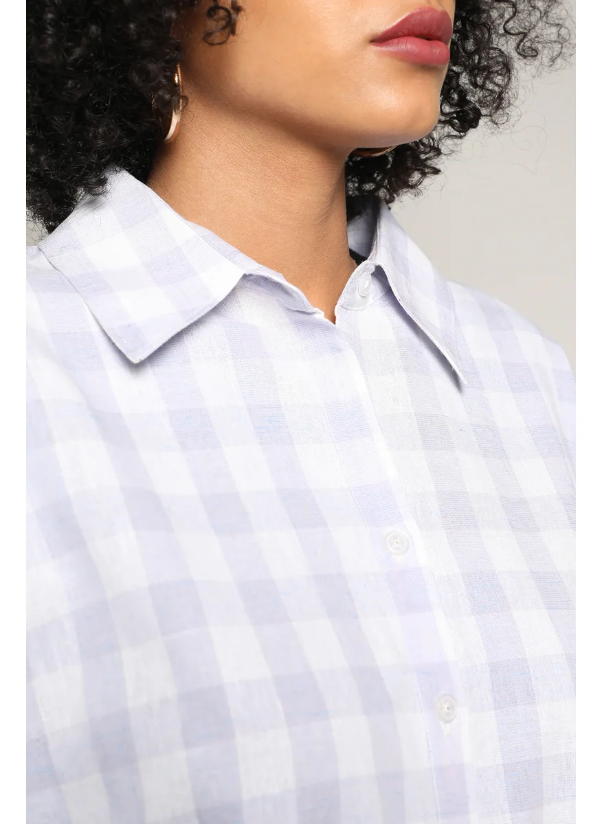 كامبوس سوترا Women's Lavender Tartan Plaid Boxy Shirt