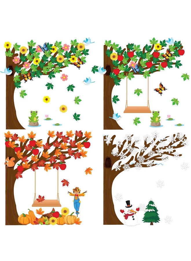 MALLMALL6 198Pcs Classroom Tree Bulletin Board Decor Seasonal Tree Summer Autumn Winter Spring Cutouts Border Set Four Seasons Chalkboard Wall Decorations For Kindergarten Elementary School Home - Image 1