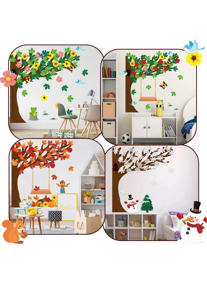 MALLMALL6 198Pcs Classroom Tree Bulletin Board Decor Seasonal Tree Summer Autumn Winter Spring Cutouts Border Set Four Seasons Chalkboard Wall Decorations For Kindergarten Elementary School Home - Image 3