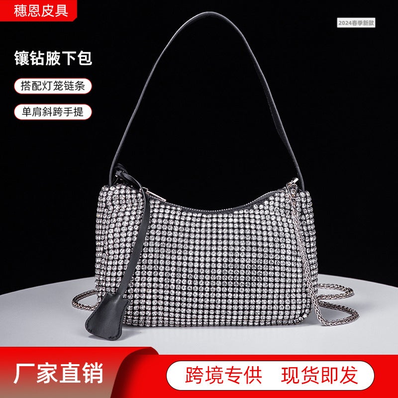 Underarm Bag With Rhinestones For Women, 2026 Fashion Chain Shoulder Handbag, Full Rhinestone Evening Bag, - Image 2