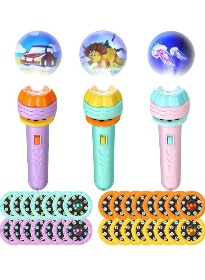 3 Sides 24 Patterns Flash Light Torch for Kids Projection Torch Story Education Learning Night Light Before Going to Bed (purple). - Image 1