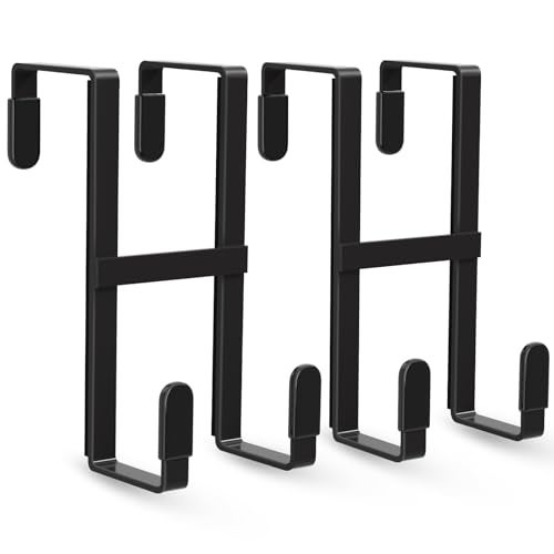 FYY 2 Packs Over The Door Hooks, Double Sided Door Hanger Hook - Heavy Duty No Drill Wall Hooks for Hanging Coats, Towels, Bags, Kitchen Closet Fits Most Doors Up to 1-7/8" Thickness (5.12" L, Black) - Image 1