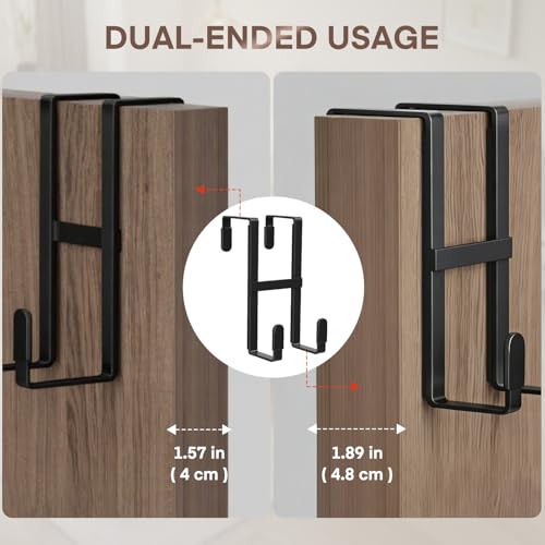 FYY 2 Packs Over The Door Hooks, Double Sided Door Hanger Hook - Heavy Duty No Drill Wall Hooks for Hanging Coats, Towels, Bags, Kitchen Closet Fits Most Doors Up to 1-7/8" Thickness (5.12" L, Black) - Image 2