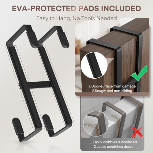 FYY 2 Packs Over The Door Hooks, Double Sided Door Hanger Hook - Heavy Duty No Drill Wall Hooks for Hanging Coats, Towels, Bags, Kitchen Closet Fits Most Doors Up to 1-7/8" Thickness (5.12" L, Black) - Image 3