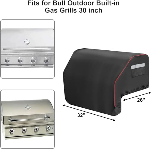 BBQ-Yummy 32 inch Built-in Grill Cover for Bull 45005 Built in Gas Grill, BBQ Grill Top Cover Replace for Bull Lonestar 4 Burner, 87048 Smoker Heavy Duty Waterproof Windproof BBQ Grill Cover with Handle - Image 3
