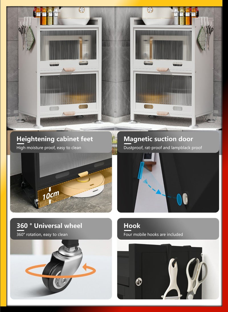 DBLEW 3 Tier Microwave Rack Countertop Rack Dual Oven Storage Cabinet Dustproof Shelves Multifunctional Bowl Plates Spoons Knives Cutlery Kitchen Utensils Organiser Shelf  - Image 2
