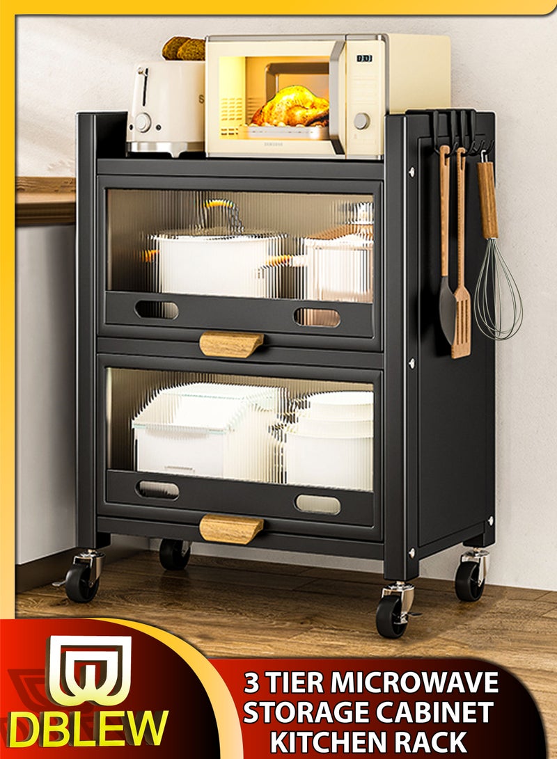 DBLEW 3 Tier Microwave Rack Countertop Rack Dual Oven Storage Cabinet Dustproof Shelves Multifunctional Bowl Plates Spoons Knives Cutlery Kitchen Utensils Organiser Shelf  - Image 1