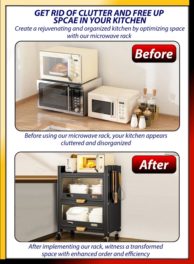 DBLEW 3 Tier Microwave Rack Countertop Rack Dual Oven Storage Cabinet Dustproof Shelves Multifunctional Bowl Plates Spoons Knives Cutlery Kitchen Utensils Organiser Shelf  - Image 3