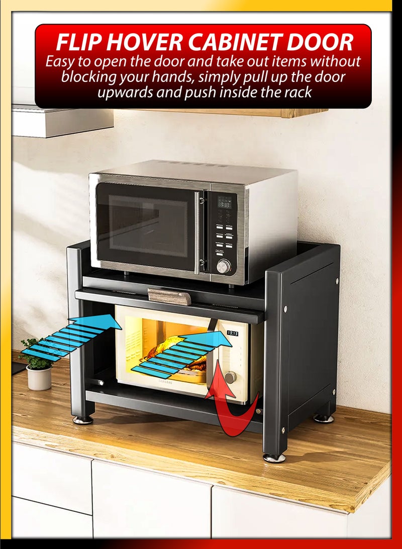DBLEW 3 Tier Microwave Rack Countertop Rack Dual Oven Storage Cabinet Dustproof Shelves Multifunctional Bowl Plates Spoons Knives Cutlery Kitchen Utensils Organiser Shelf  - Image 4