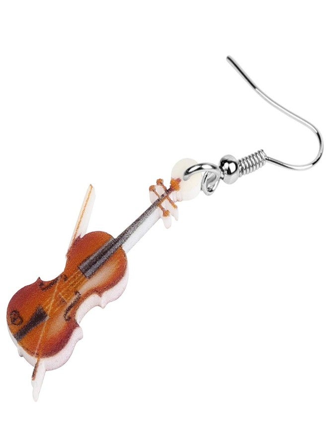 DUOWEI Acrylic Music Guitar Violin Earrings Charms Instrument Dangle Jewelry Gifts for Women (Brown) - Image 3