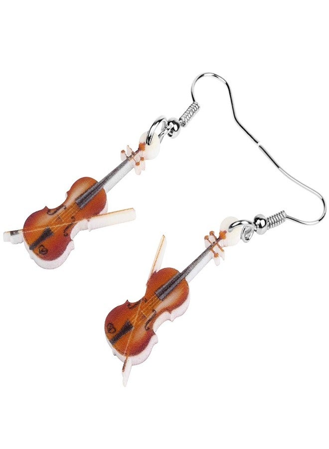 DUOWEI Acrylic Music Guitar Violin Earrings Charms Instrument Dangle Jewelry Gifts for Women (Brown) - Image 4