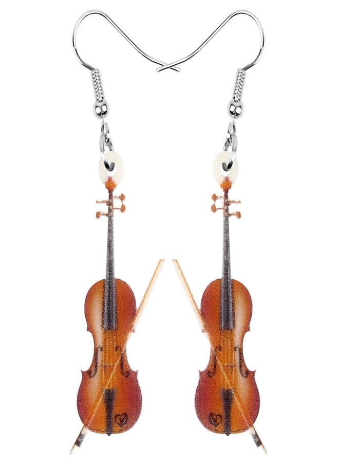 DUOWEI Acrylic Music Guitar Violin Earrings Charms Instrument Dangle Jewelry Gifts for Women (Brown) - Image 1