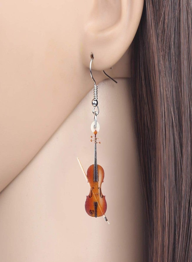 DUOWEI Acrylic Music Guitar Violin Earrings Charms Instrument Dangle Jewelry Gifts for Women (Brown) - Image 2