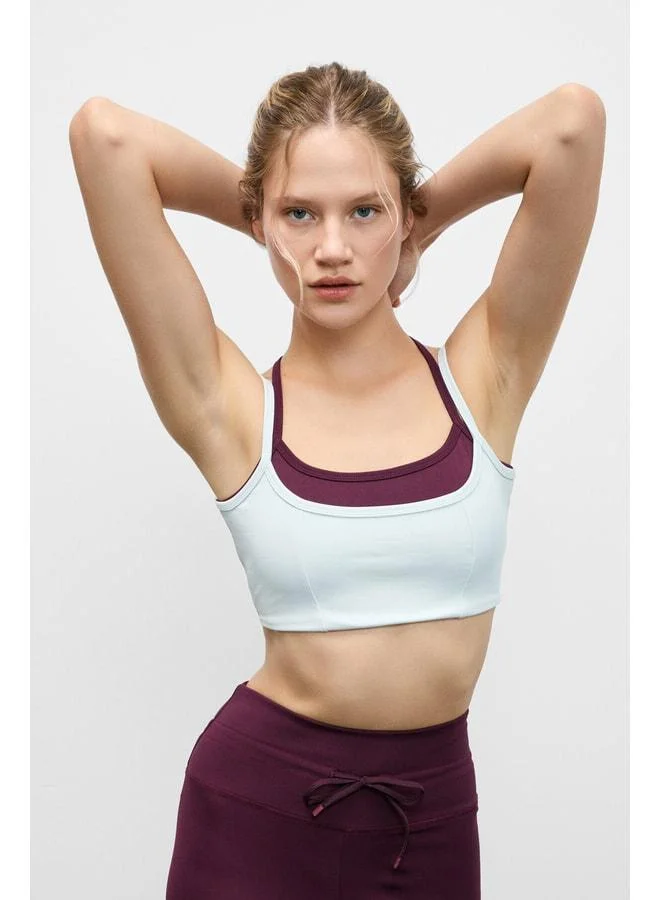 Urban Beat BLAZIX Women’s Stretchy and Soft-Textured Gray Sports Bra with Leopard Contrast and Adjustable Ring-Detail Straps.
