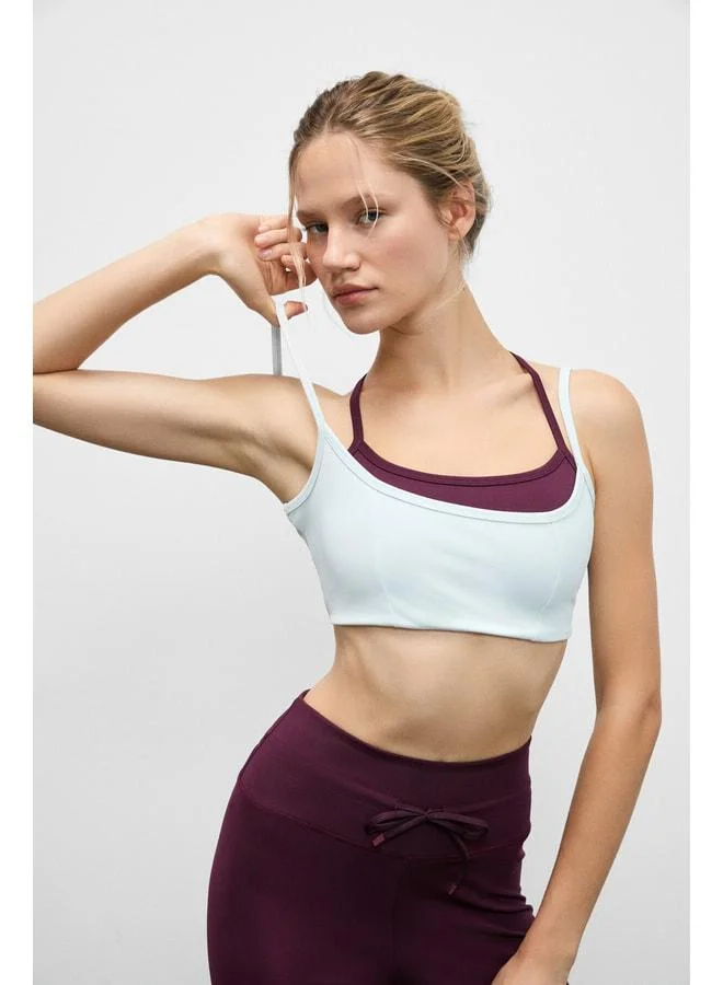 Urban Beat BLAZIX Women’s Stretchy and Soft-Textured Gray Sports Bra with Leopard Contrast and Adjustable Ring-Detail Straps.