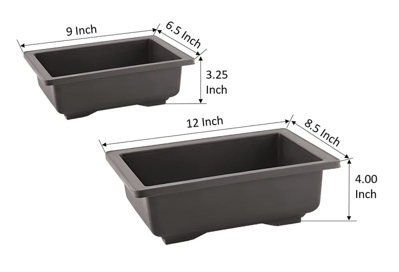 SHOPATHON INDIA Black Rectangle Shallow Premium Plastic Bonsai Species Tree Plantation Pot for Dwarf Umbrella Ficus Adenium Jade Maple Snow Rose Plants - 2 Pots (Black), 2 Pieces - Image 2