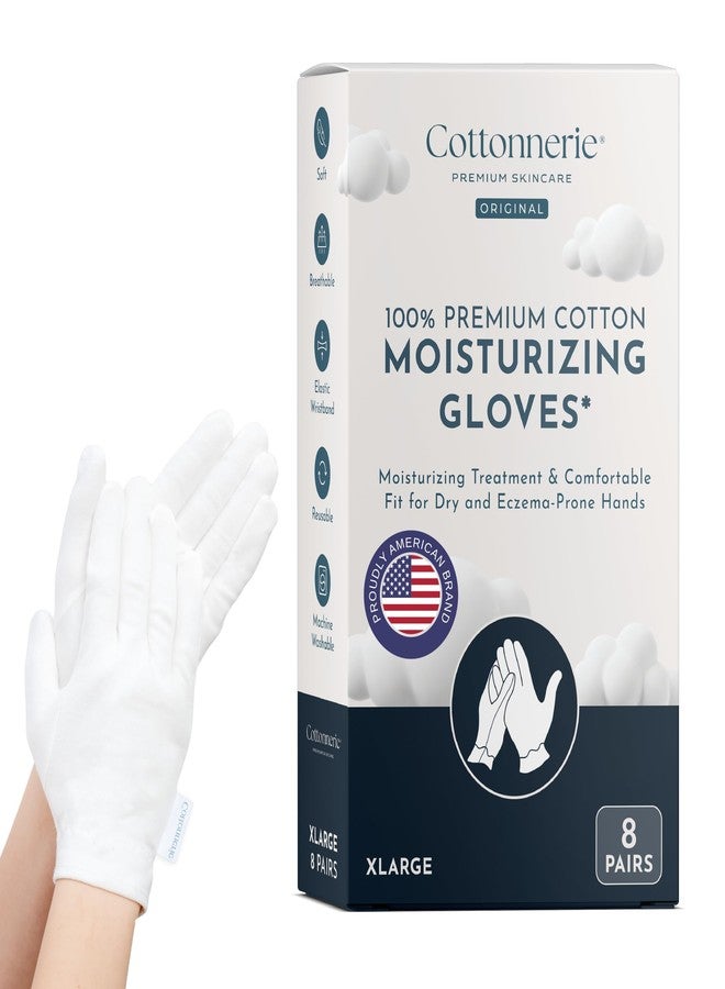 8 Pairs Cottonnerie Original Cotton Gloves for Dry Hands Sleeping, Moisturizing Gloves Overnight, Hand Moisturizer Gloves, Moisture Gloves for Dry Hands Overnight, Sleeping Gloves, X-Large