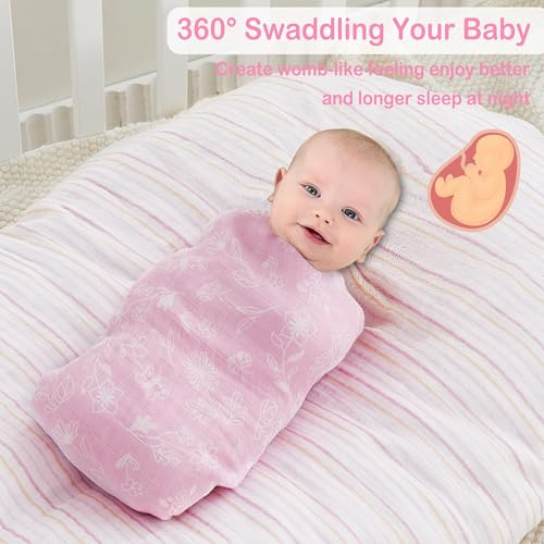 Viviland Muslin Swaddle Blankets Swaddle Wrap for Boys and Girls Breathable and SkinFriendly Baby Receiving Blankets Baby Essentials 4Pack Flowers Heart 47 x 47 inches - Image 3