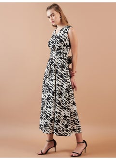 Freehand Women Casual Flare Abstract Cut & Sew V-Neck Midi Dress  - Image 5