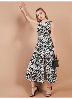 Freehand Women Casual Flare Abstract Cut & Sew V-Neck Midi Dress  - Image 4