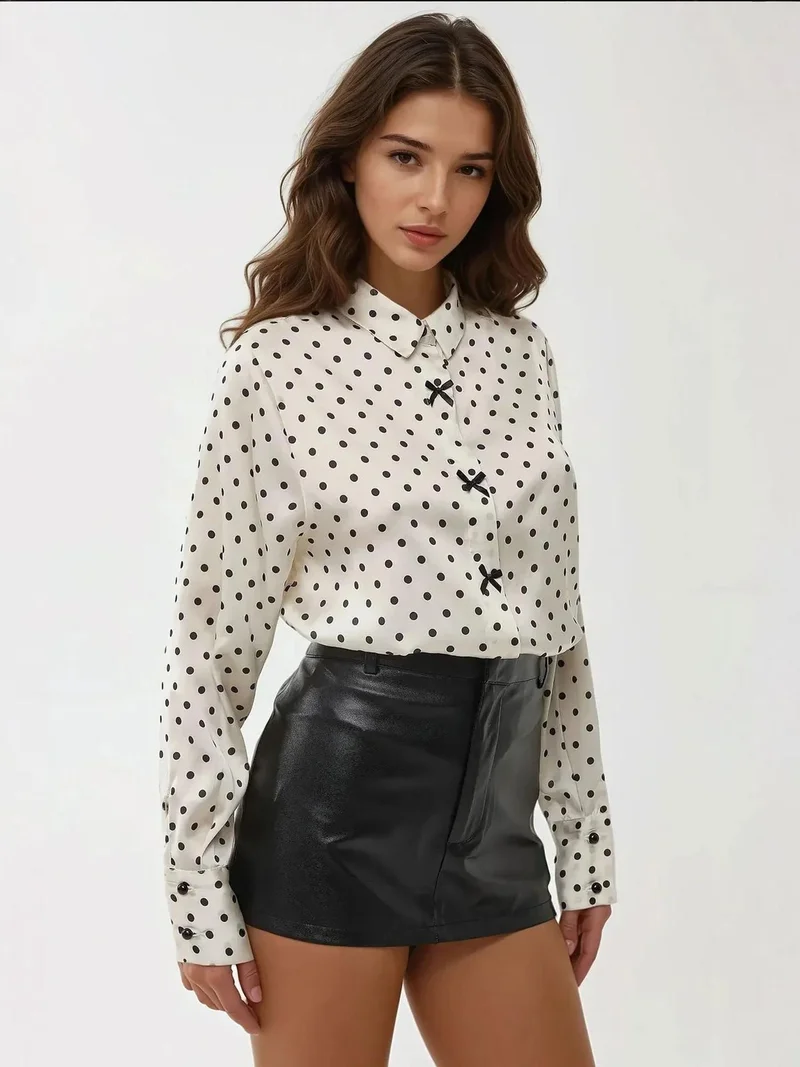 HICCUP Satin Printed Shirt with Bow