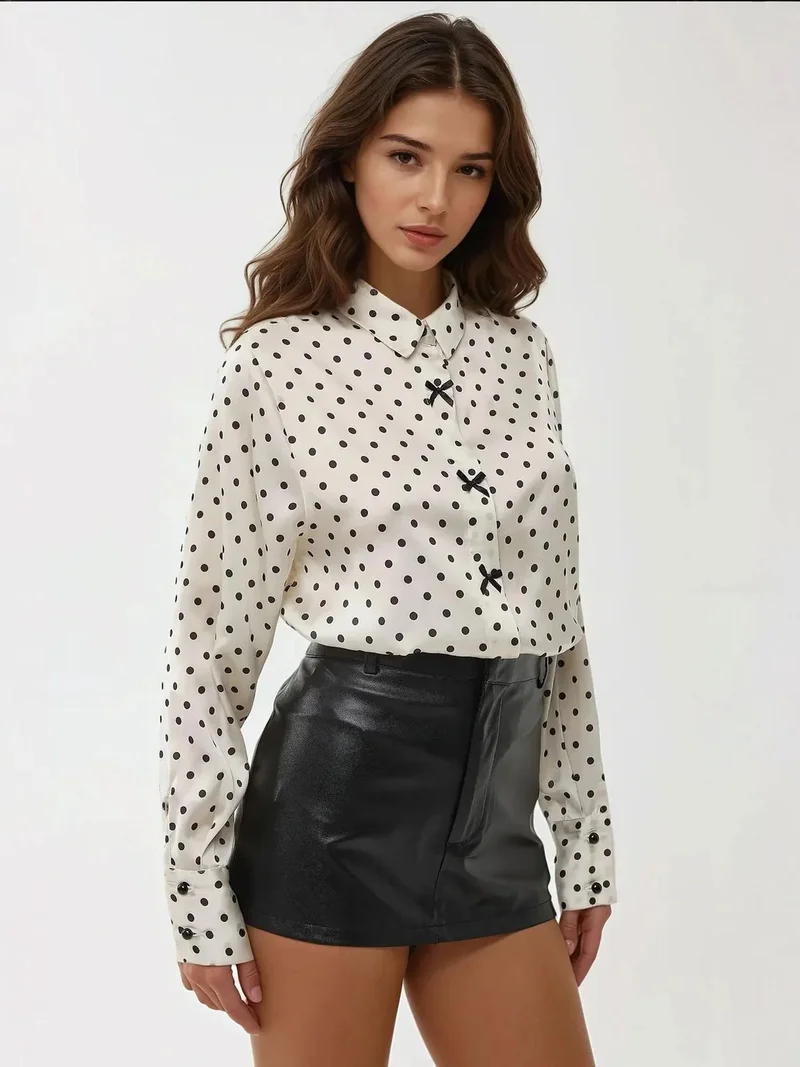 HICCUP Satin Printed Shirt with Bow