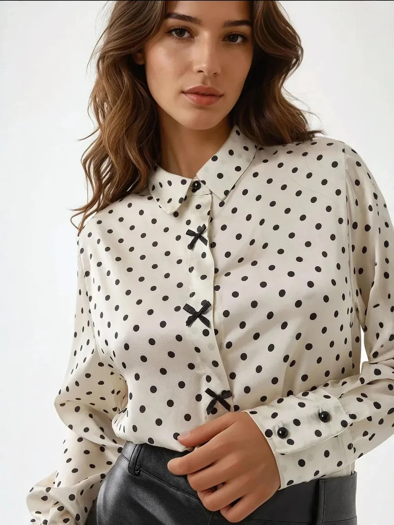 HICCUP Satin Printed Shirt with Bow