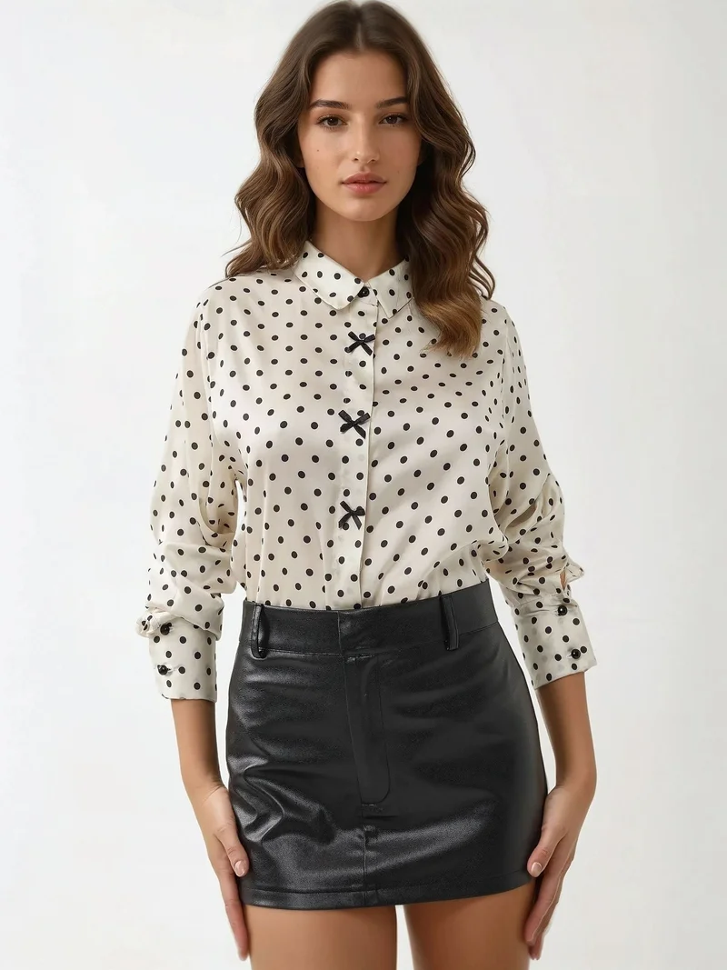 Hiccup Multicolor Polka Dot Satin Button Shirt for Women | Best Price UAE