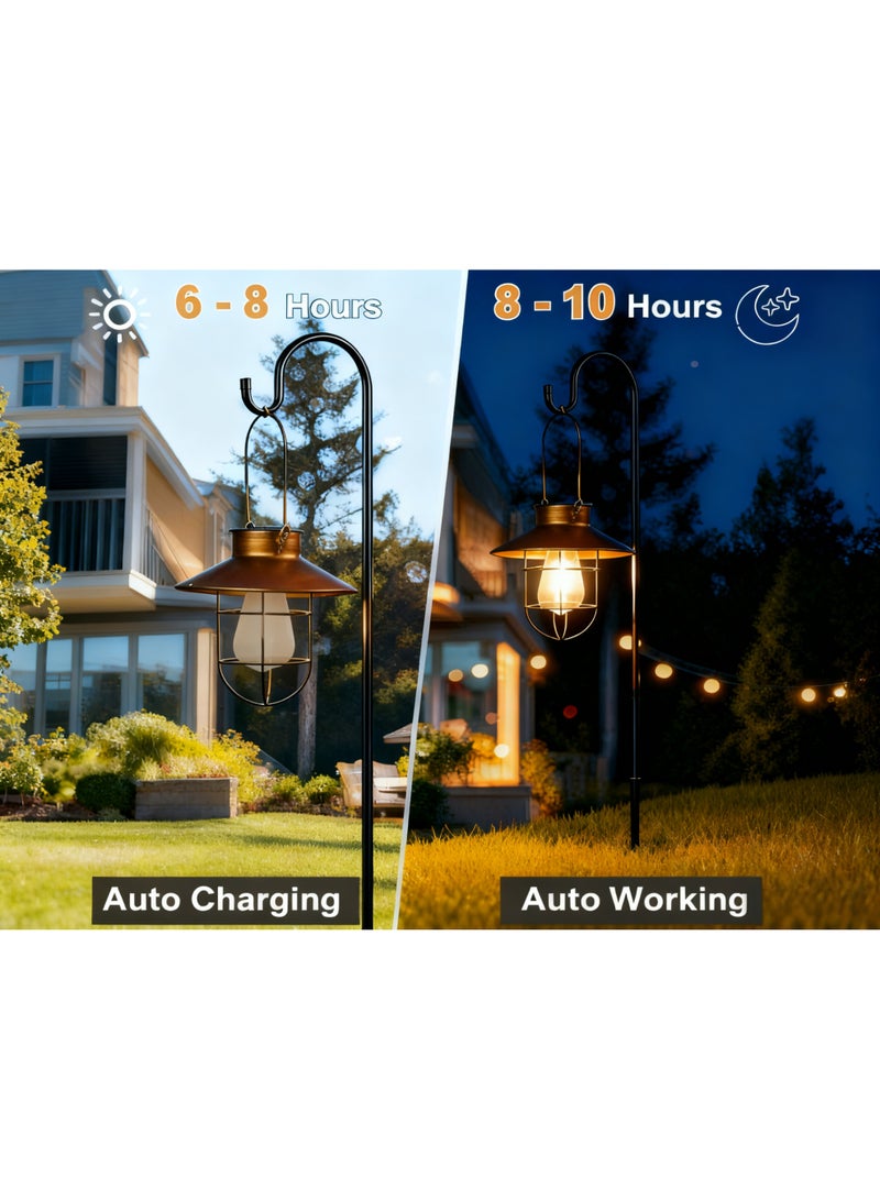 Zarmanuae Solar Hanging Lanterns Outdoor, Hanging Solar lights with Edison Bulb and 80cm Shepherd Hook, Waterproof Landscape Lighting Decor for Garden Patio Yard Pathway Driveway Lawn - Image 4