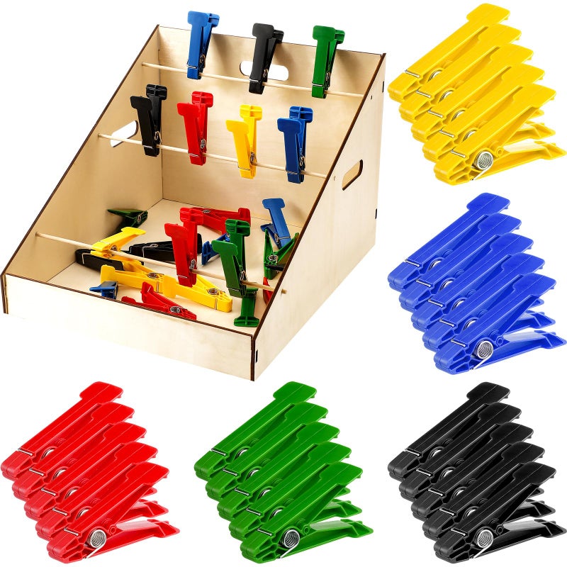 Poen 25 Pcs Graded Pinch Pin Exerciser Finger Exerciser Hand Exercise Equipment with Wooden Storage Stand Occupational Trainer Tools Pinch Hand Clips for Conditioning Grip Strength Trainer - Image 2