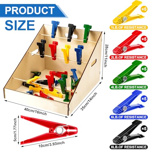 Poen 25 Pcs Graded Pinch Pin Exerciser Finger Exerciser Hand Exercise Equipment with Wooden Storage Stand Occupational Trainer Tools Pinch Hand Clips for Conditioning Grip Strength Trainer - Image 3