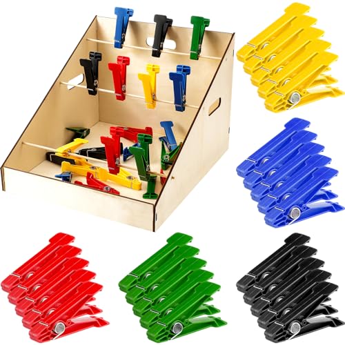Poen 25 Pcs Graded Pinch Pin Exerciser Finger Exerciser Hand Exercise Equipment with Wooden Storage Stand Occupational Trainer Tools Pinch Hand Clips for Conditioning Grip Strength Trainer - Image 1