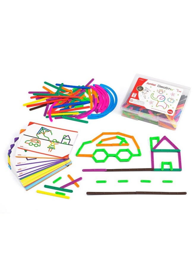 edxeducation edxeducation Junior GeoStix - In Home Learning Toy for Early Math and Creativity - 200 Multicolored Construction Sticks - 30 Double-Sided Activity Cards - Geometric Manipulative  - Image 1
