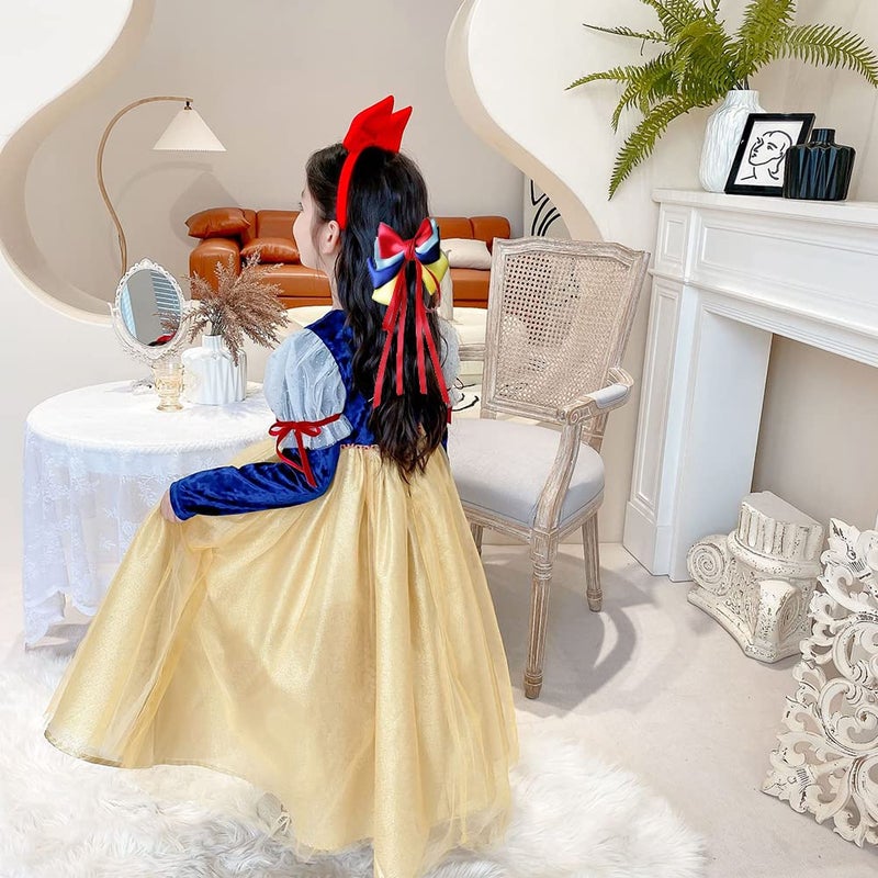 Yosbabe Princess Snow White Dress up Accessories for Girls Princess Belle Snow White Party Favors Gifts Set Including Crown Scepter Wand Necklace Gloves Red Bow Headband - Image 3