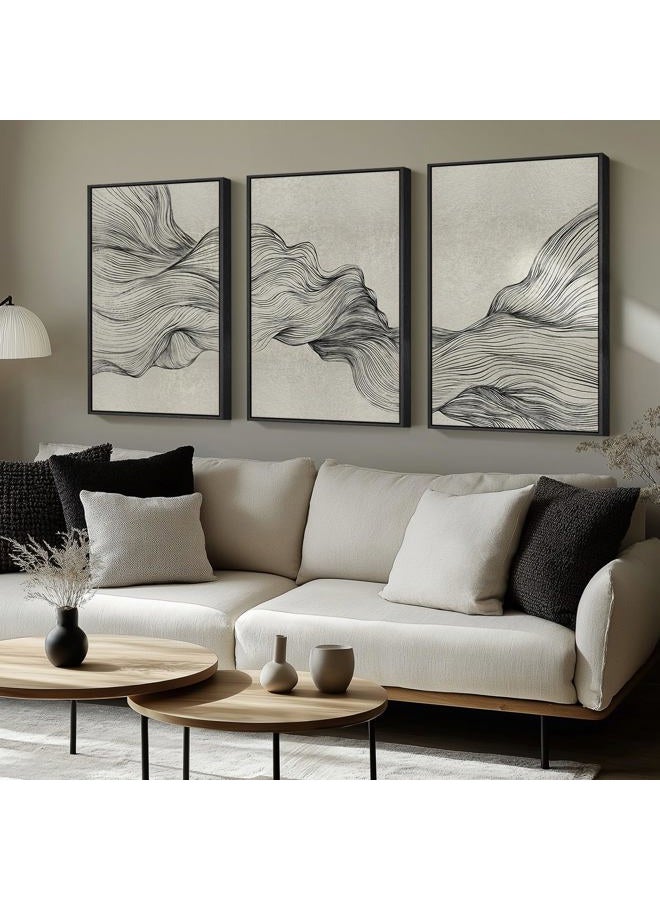 Cuspin Large Framed Neutral Modern Abstract Wall Art, 3 Piece Black and Beige Canvas Prints Paintings Artwork for Walls, Minimalist Line Pictures for Living Room Hallway Office Wall Decor -Total 30x60 Inch - Image 2