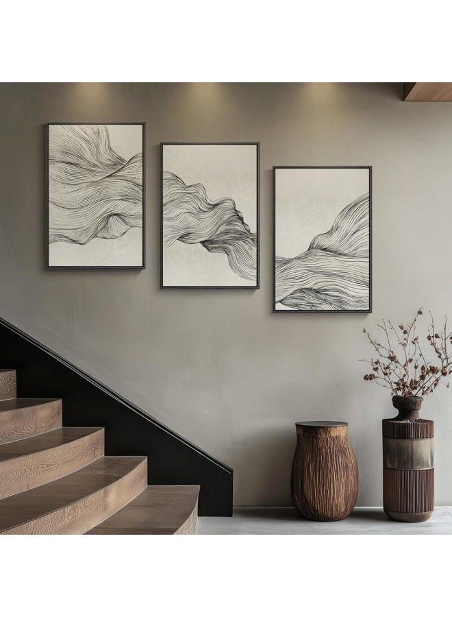 Cuspin Large Framed Neutral Modern Abstract Wall Art, 3 Piece Black and Beige Canvas Prints Paintings Artwork for Walls, Minimalist Line Pictures for Living Room Hallway Office Wall Decor -Total 30x60 Inch - Image 3
