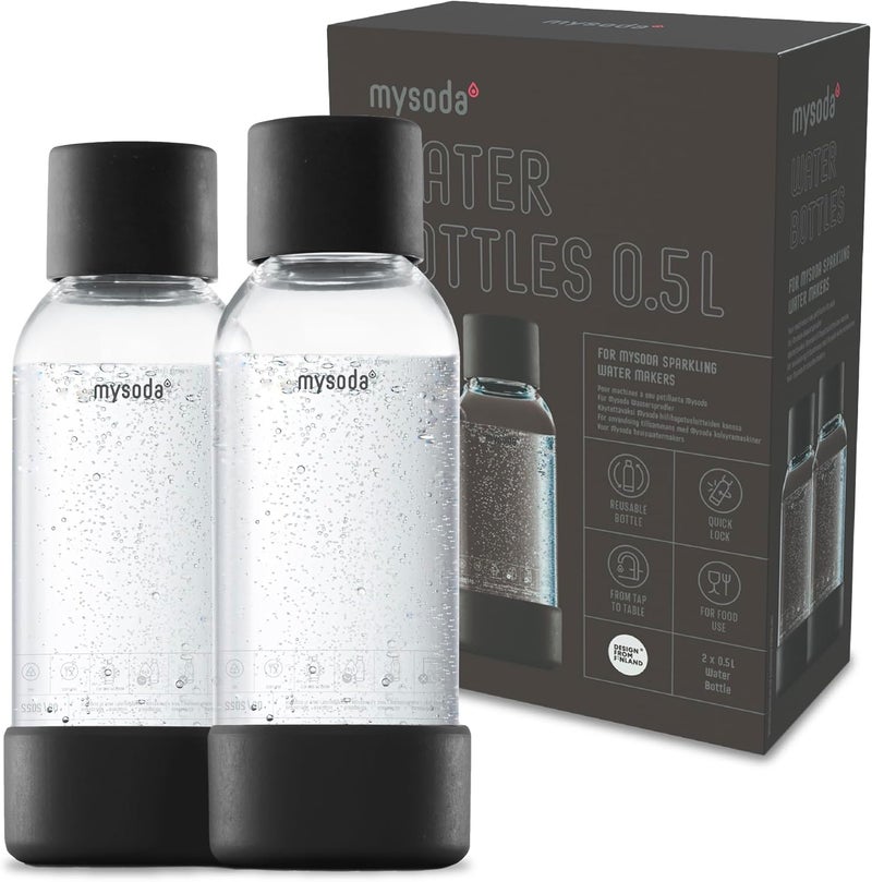 Mysoda Carbonating Bottles 2Pck 0.5L - Compatible with and any brands - Quick-Lock Reusable Bottles - Lid and Base Made of Wood Composite - BPA Free - Black - Image 1