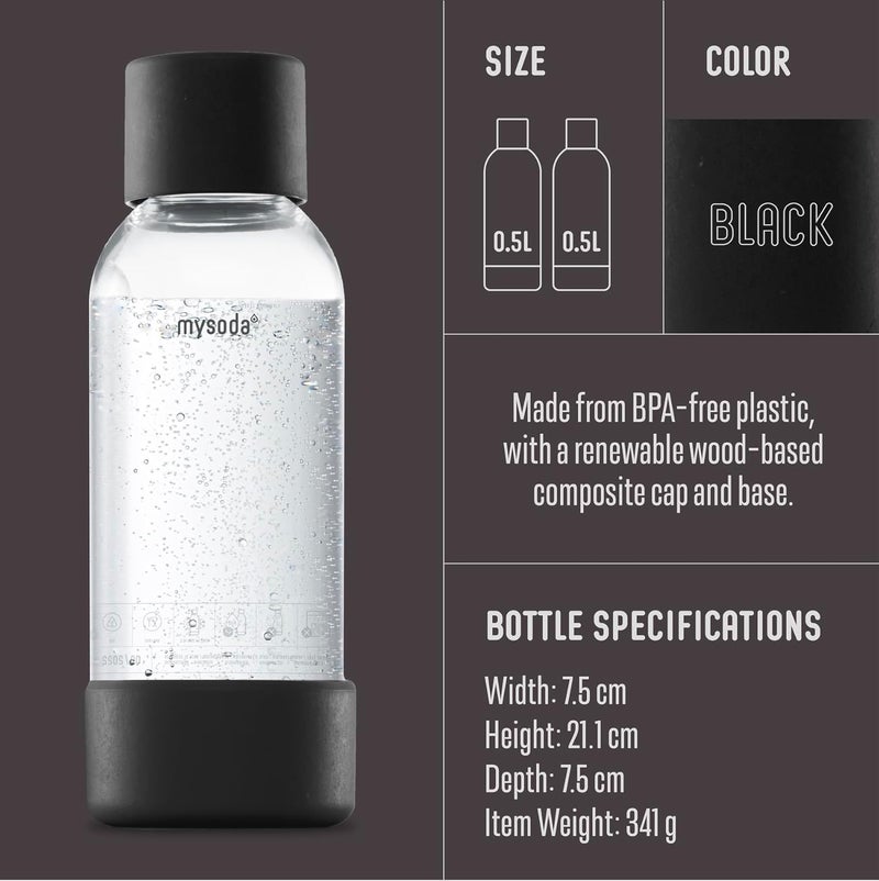 Mysoda Carbonating Bottles 2Pck 0.5L - Compatible with and any brands - Quick-Lock Reusable Bottles - Lid and Base Made of Wood Composite - BPA Free - Black - Image 5