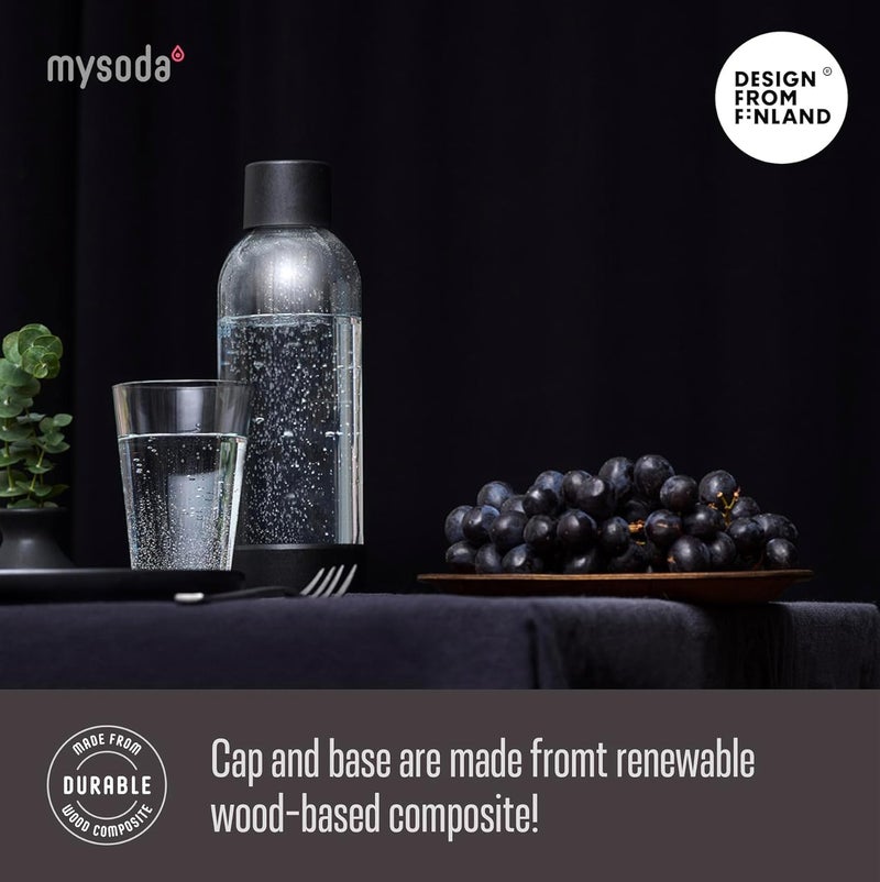 Mysoda Carbonating Bottles 2Pck 0.5L - Compatible with and any brands - Quick-Lock Reusable Bottles - Lid and Base Made of Wood Composite - BPA Free - Black - Image 3