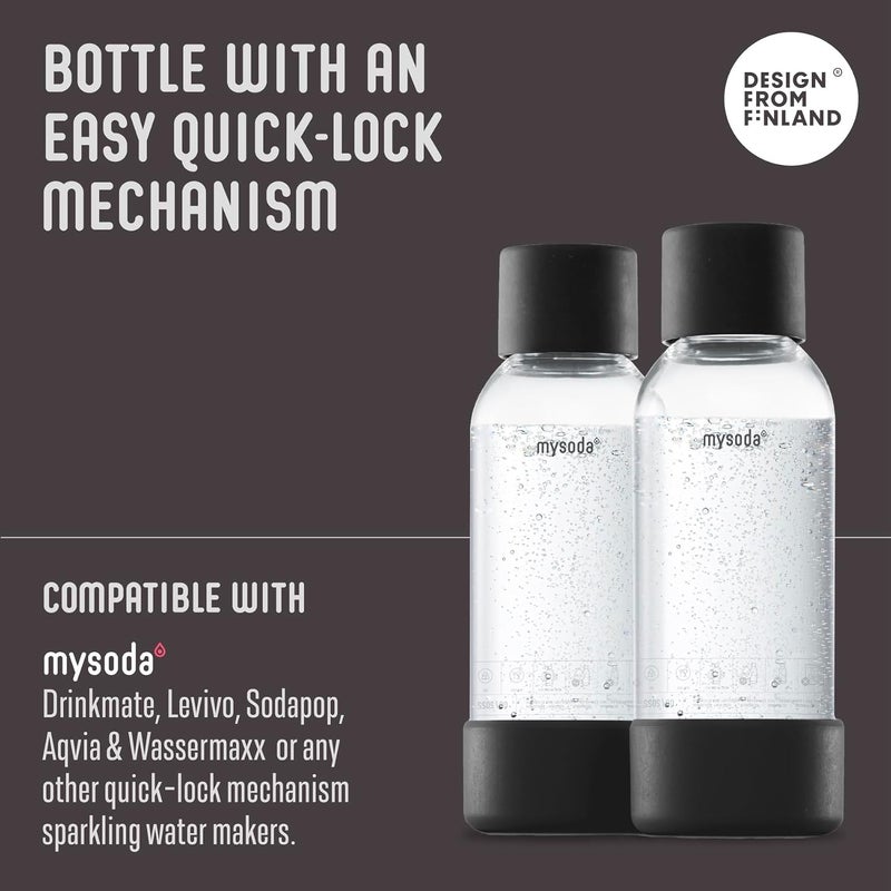 Mysoda Carbonating Bottles 2Pck 0.5L - Compatible with and any brands - Quick-Lock Reusable Bottles - Lid and Base Made of Wood Composite - BPA Free - Black - Image 2