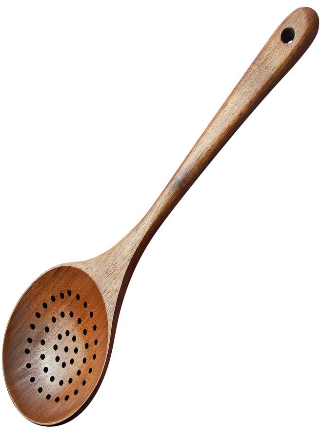 AOOSY Wooden Strainer Spoon,Wooden Slotted Spoon for Cooking Wood Ladle Skimmer Scoop Wood Kitchen Utensils for Straining Draining Egg Meat Noodles,Long Handle,11Inch - Image 1