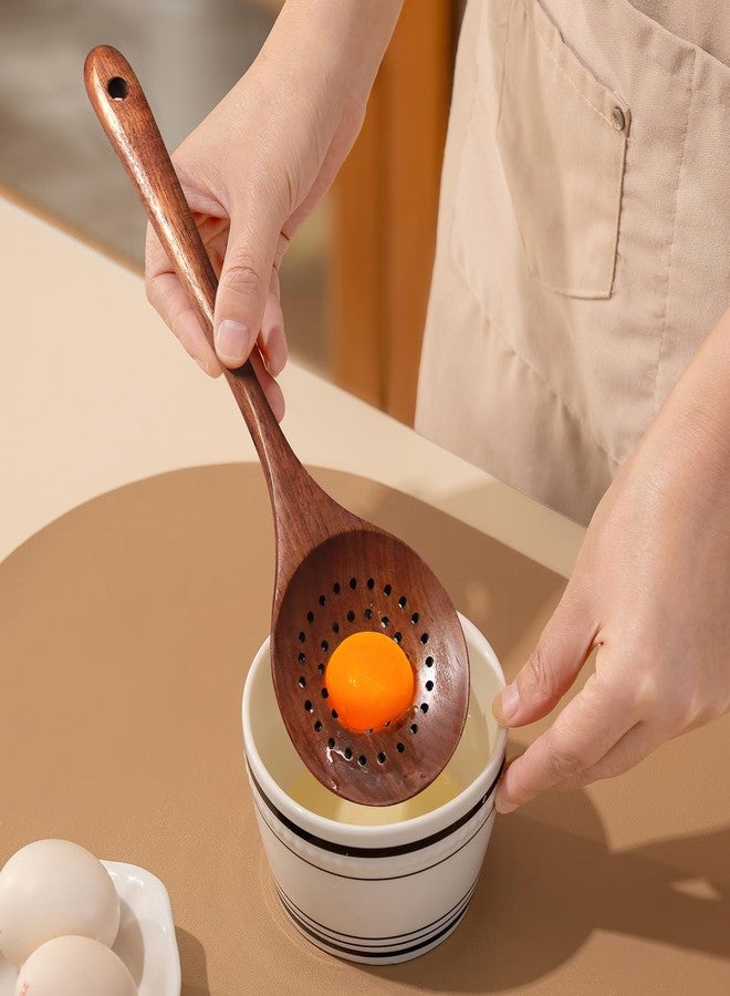 AOOSY Wooden Strainer Spoon,Wooden Slotted Spoon for Cooking Wood Ladle Skimmer Scoop Wood Kitchen Utensils for Straining Draining Egg Meat Noodles,Long Handle,11Inch - Image 3