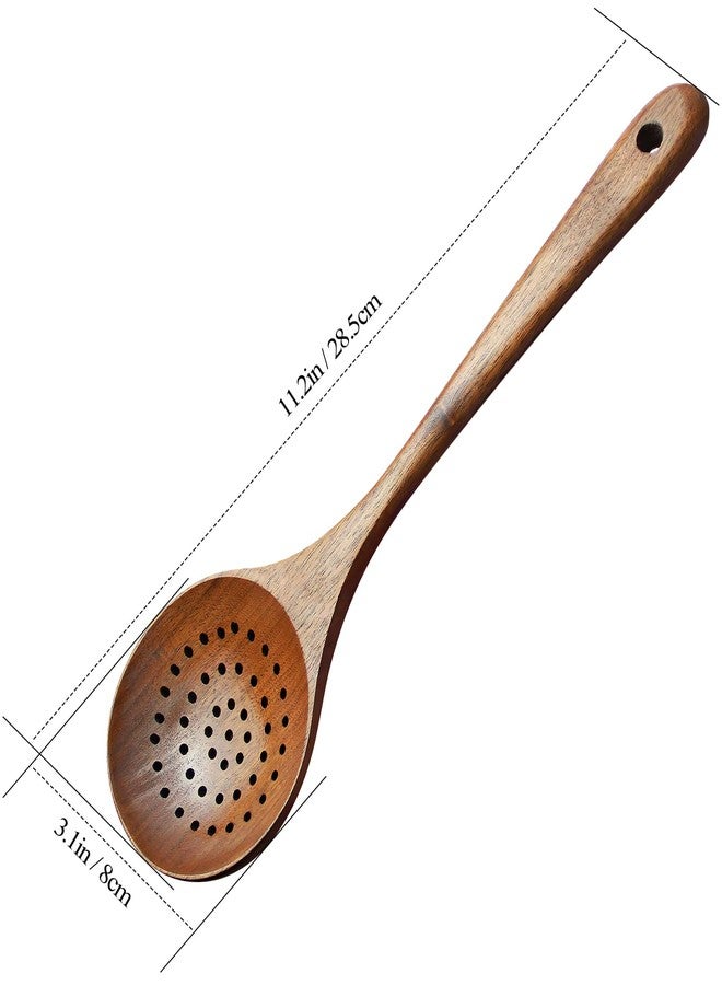 AOOSY Wooden Strainer Spoon,Wooden Slotted Spoon for Cooking Wood Ladle Skimmer Scoop Wood Kitchen Utensils for Straining Draining Egg Meat Noodles,Long Handle,11Inch - Image 2