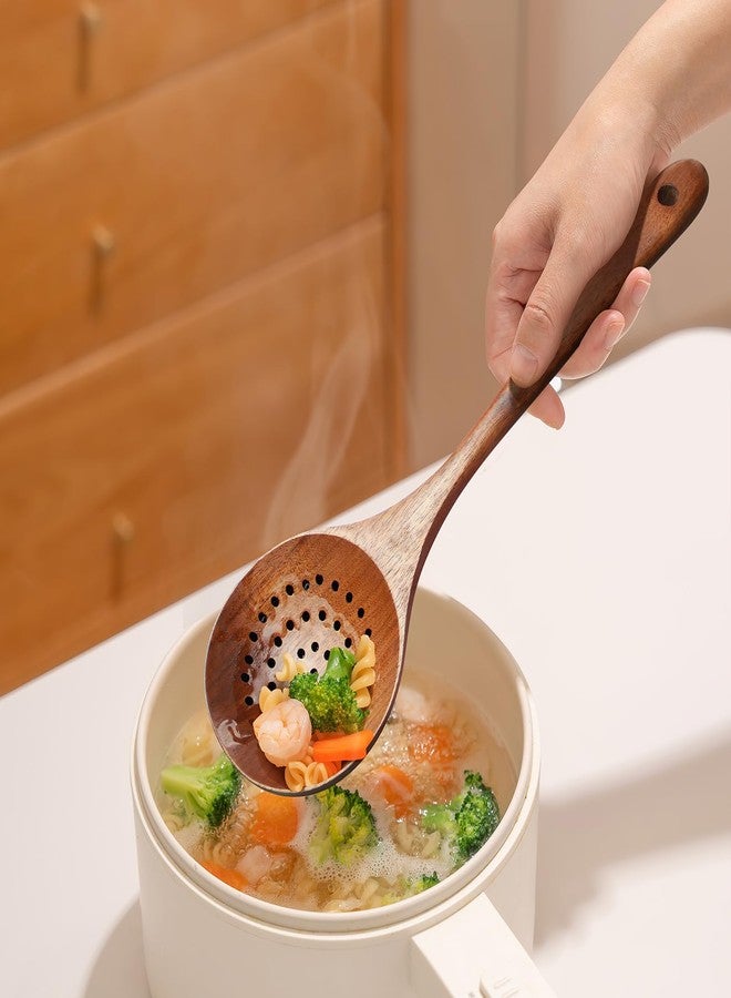 AOOSY Wooden Strainer Spoon,Wooden Slotted Spoon for Cooking Wood Ladle Skimmer Scoop Wood Kitchen Utensils for Straining Draining Egg Meat Noodles,Long Handle,11Inch - Image 5