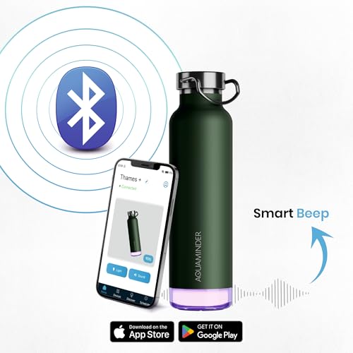 Aquaminder Smart Water Bottle | RGB LED Glow & Timer Hydration Reminder with BT Mobile Phone Connection, Thames with App 600 ML (Olive Green) - Image 2
