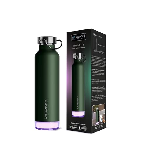 Aquaminder Smart Water Bottle | RGB LED Glow & Timer Hydration Reminder with BT Mobile Phone Connection, Thames with App 600 ML (Olive Green) - Image 1